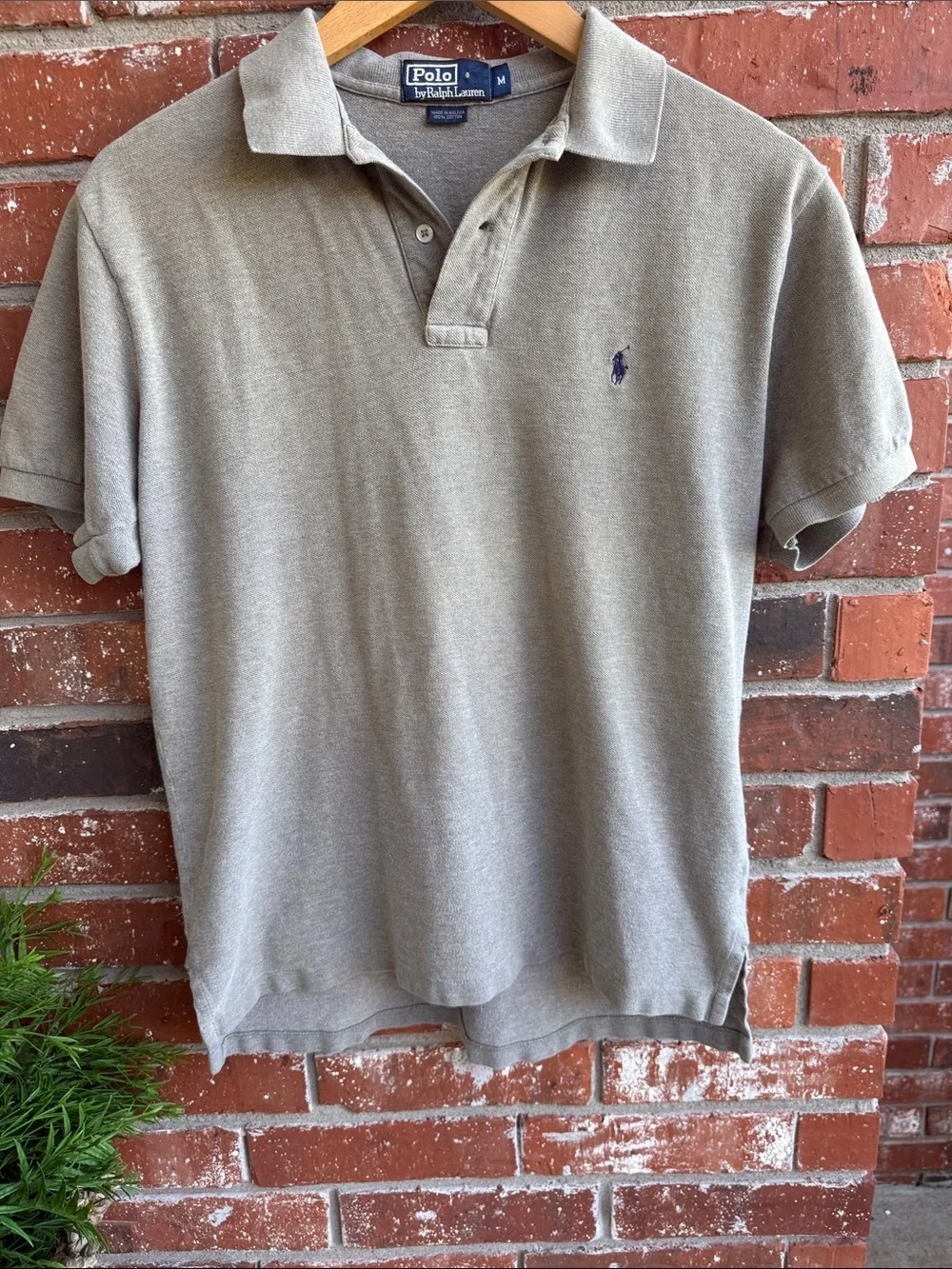 Ralph Lauren Olive Green Polo Shirt with Navy Classic Horse Logo